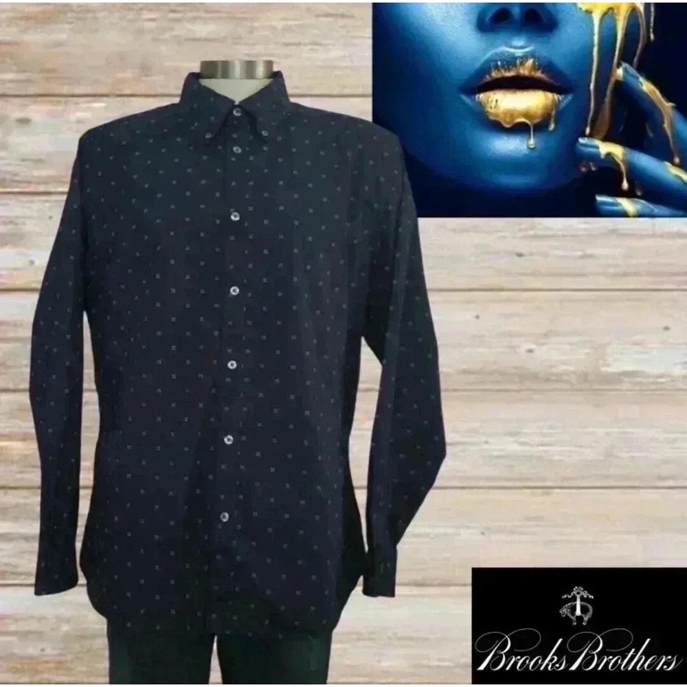 Brooks Brothers 1818 Long-Sleeve‎ Shirt Mens Blue Polka Dot Sz XL